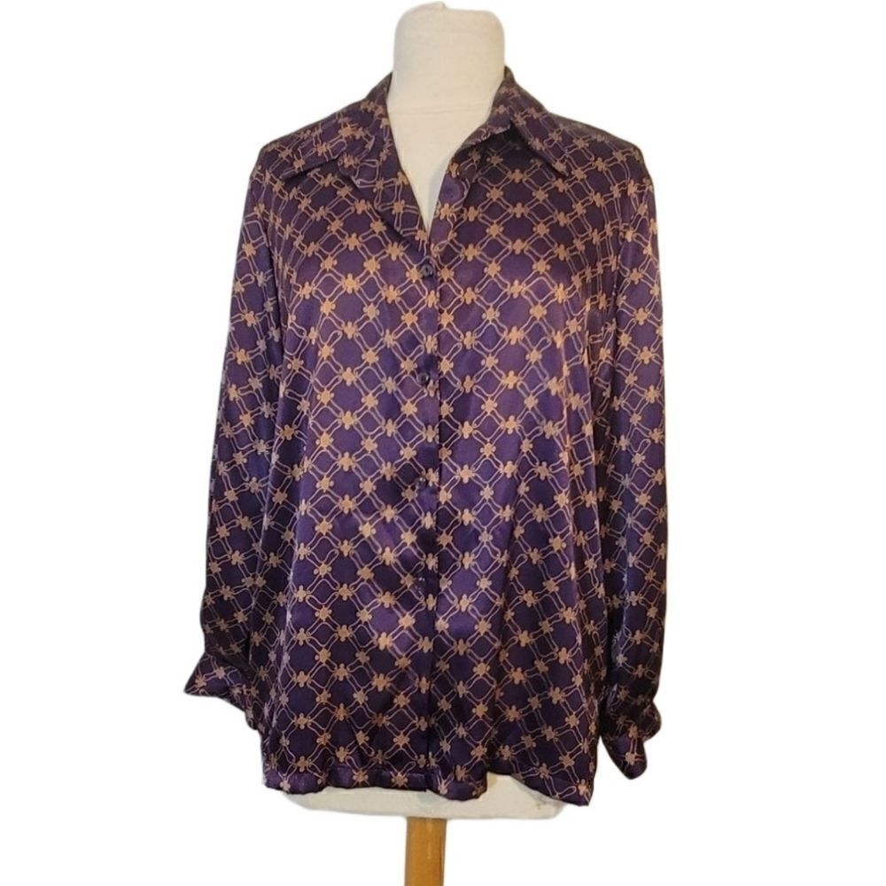 Karen Scott satin feel Blouse Long Sleeve Sz Large
